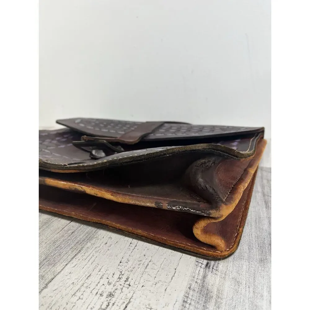 Vintage Hand Tooled Leather Briefcase Satchel